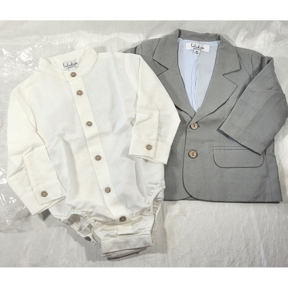 Lulu Kids Linen Blend Baby Sports Coat w/ White Bodysuit Shirt - Sz 9-12 Months